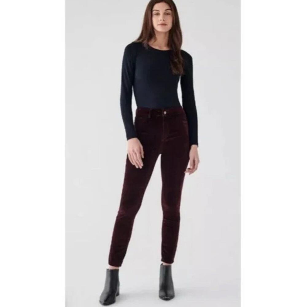 DL1961 Pants Burgundy Velvet Hight Rise Ankle Skinny Instasculpt Size 30 2421